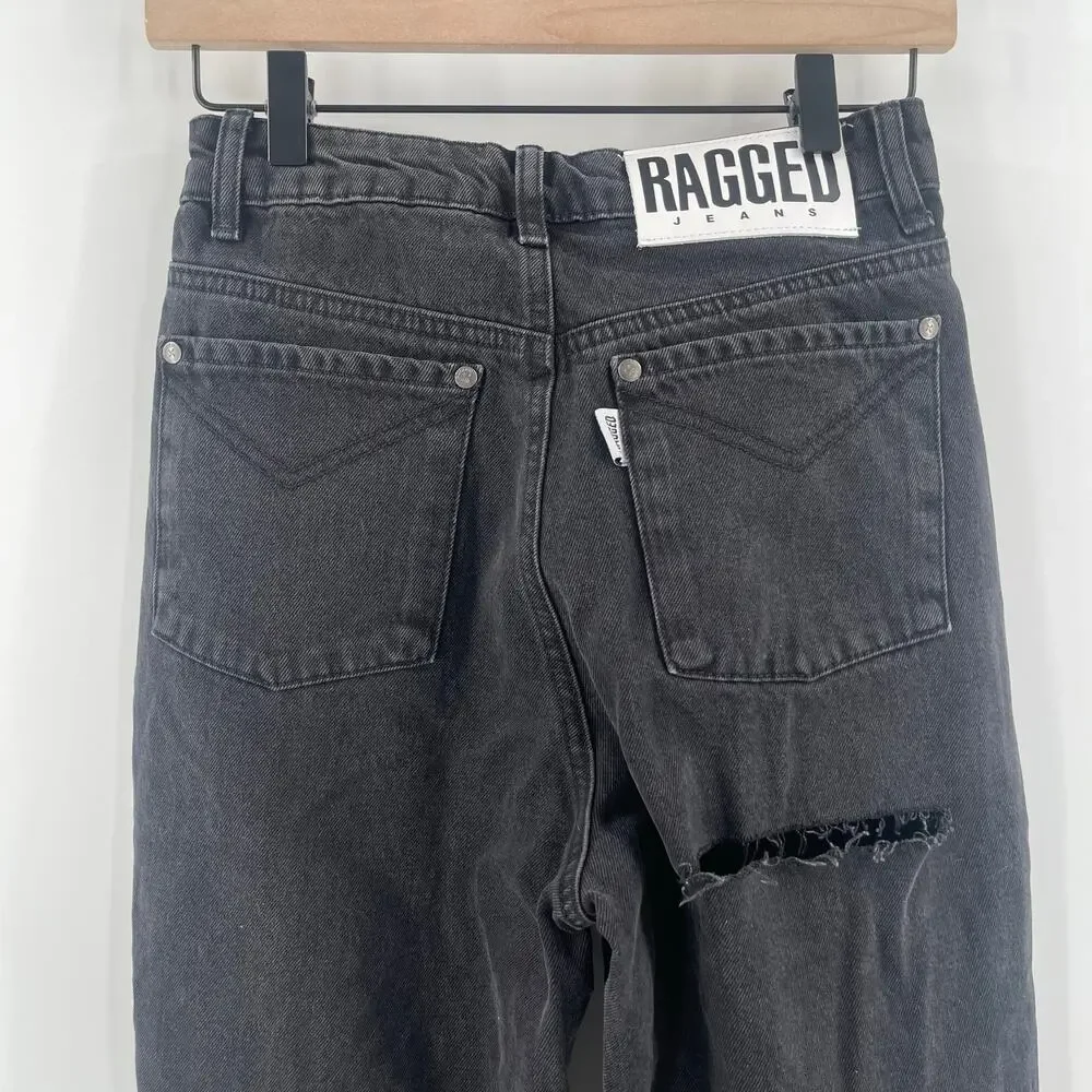 THE RAGGED PRIEST Jeans Size 26 Bum Rip Denim Washed Out Black High Waist Cotton